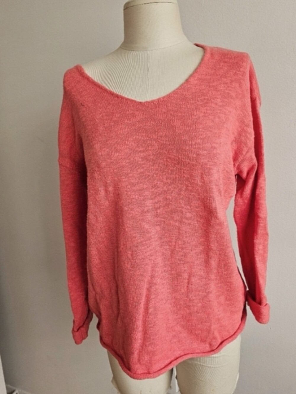 Corral Coral Pink Lightweight V-Neck Sweater Top